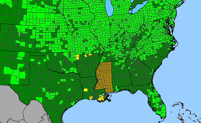 The range of Asclepias incarnata